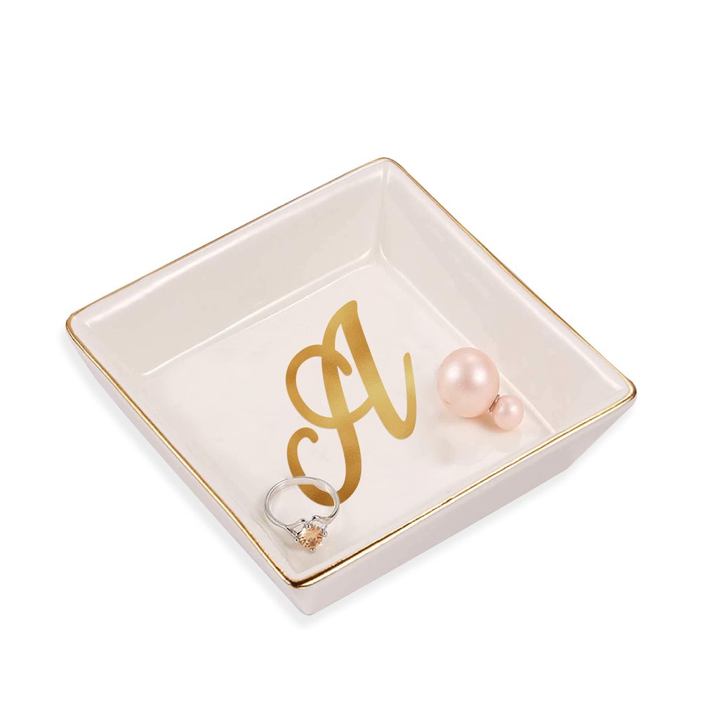 TEEAMORE Personalized Ring Dish Custom Trinket Tray Add Your Initials Valentines Day Wedding Gift Jewelry Tray