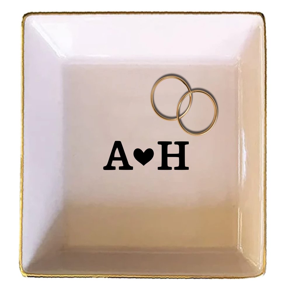 TEEAMORE Personalized Ring Dish Custom Couple Trinket Tray Add Your Initials Engagement Wedding Gift Jewelry Tray