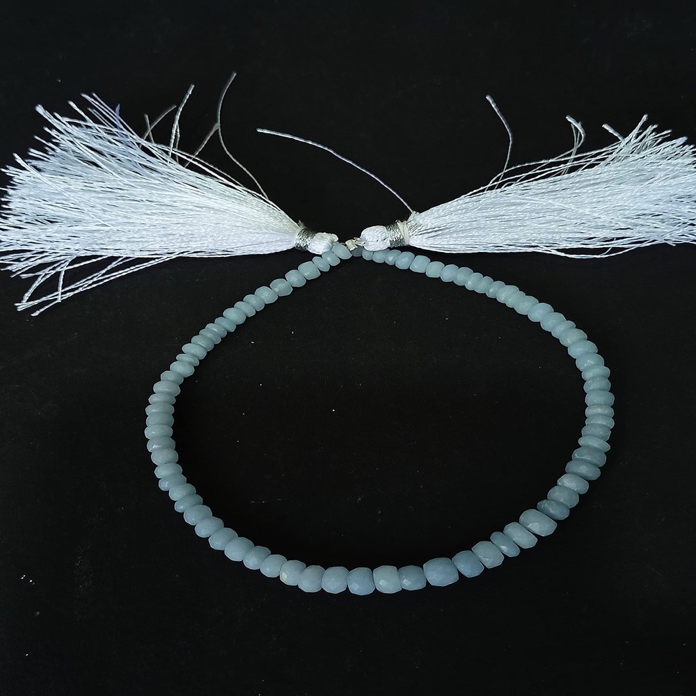 30 Cts, Natural Angelite Rondelles Beads Faceted Cut, Matte Finished Beads, 8 Inches Graduated Strand