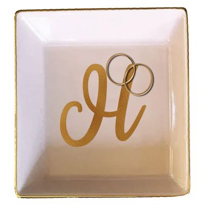 TEEAMORE Personalized Ring Dish Custom Trinket Tray Add Your Initials Valentines Day Wedding Gift Jewelry Tray