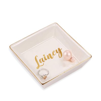 TEEAMORE Personalized Ring Dish Custom Trinket Tray Add Your Text Engagement Wedding Gift Jewelry Tray