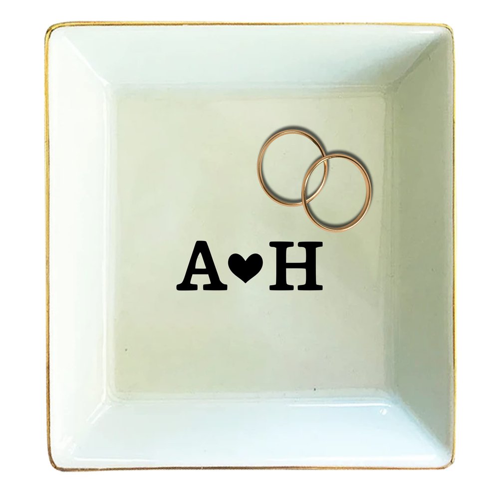 TEEAMORE Personalized Ring Dish Custom Couple Trinket Tray Add Your Initials Engagement Wedding Gift Jewelry Tray