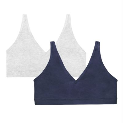 Smart & Sexy Women's Cloud Cotton Comfort Collection Bralettes & Panty 2 Packs, NAVY HIGHLIGHT/ GREY HEATHER Smooth, X-Large