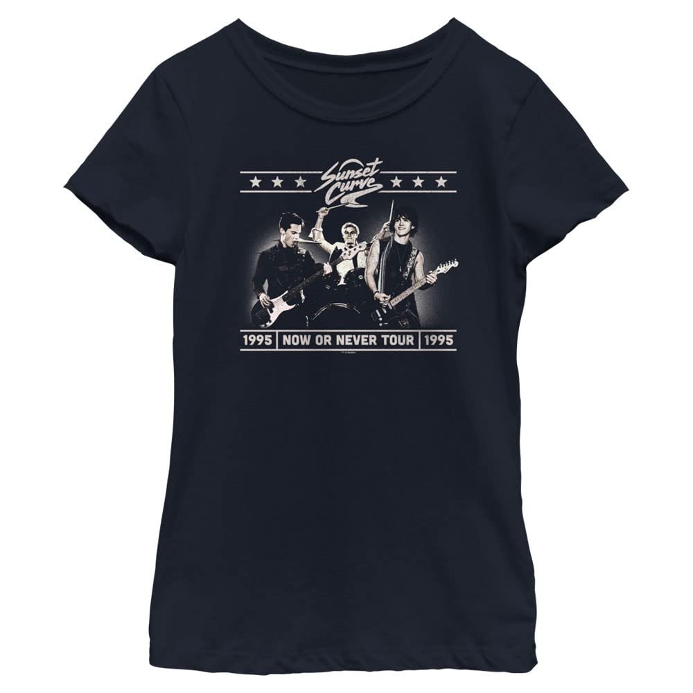 Netflix Girls Julie and The Phantoms Sunset Curve Concert Short Sleeve Tee Fashion t Shirts, Navy Blue, X-Small US