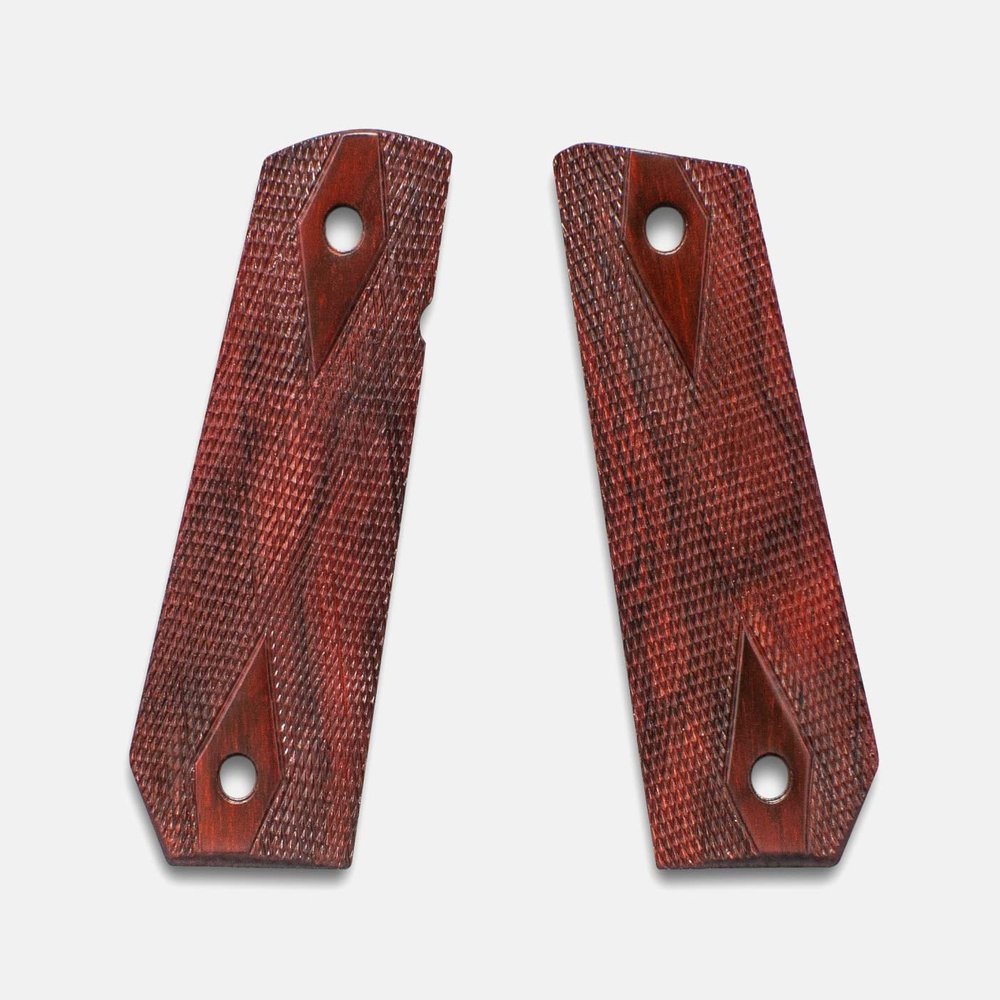1911 Full Size Grips, Red Cocobolo, Double Diamond Checkered, Carry Cut