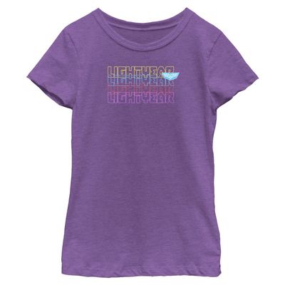 Disney Pixar Lightyear Stacked Girls Short Sleeve Tee Shirt, Purple Berry, Medium