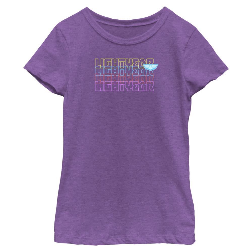 Disney Pixar Lightyear Stacked Girls Short Sleeve Tee Shirt, Purple Berry, Medium