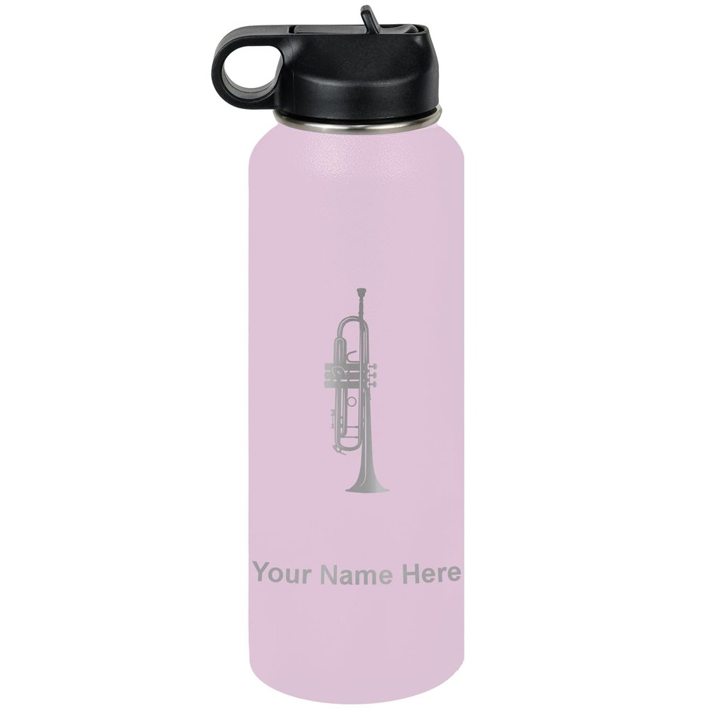 LaserGram Personalized Water Bottle, Trumpet, Stainless Steel Double Wall Vacuum Insulated with Flip Top Straw, Custom Engraved Gift (40oz / 1180ml Lavender)