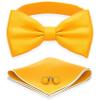 Adam Young Men's Bright Yellow Bow Tie with Handkerchief & Cufflinks Pre-Tied Style Formal Satin Classic Bowtie for Tuxedo Faux Silk (Large, Merigold Yellow) view 1