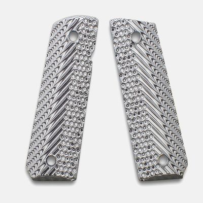 1911 Full Size Grips, G-10 White/Black, Ripple Design, Beveled Bottom