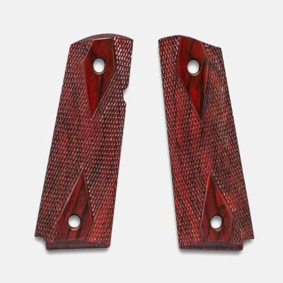 1911 Officer Grips, Red Cocobolo, Double Diamond Checkered, Beveled Bottom, Thin