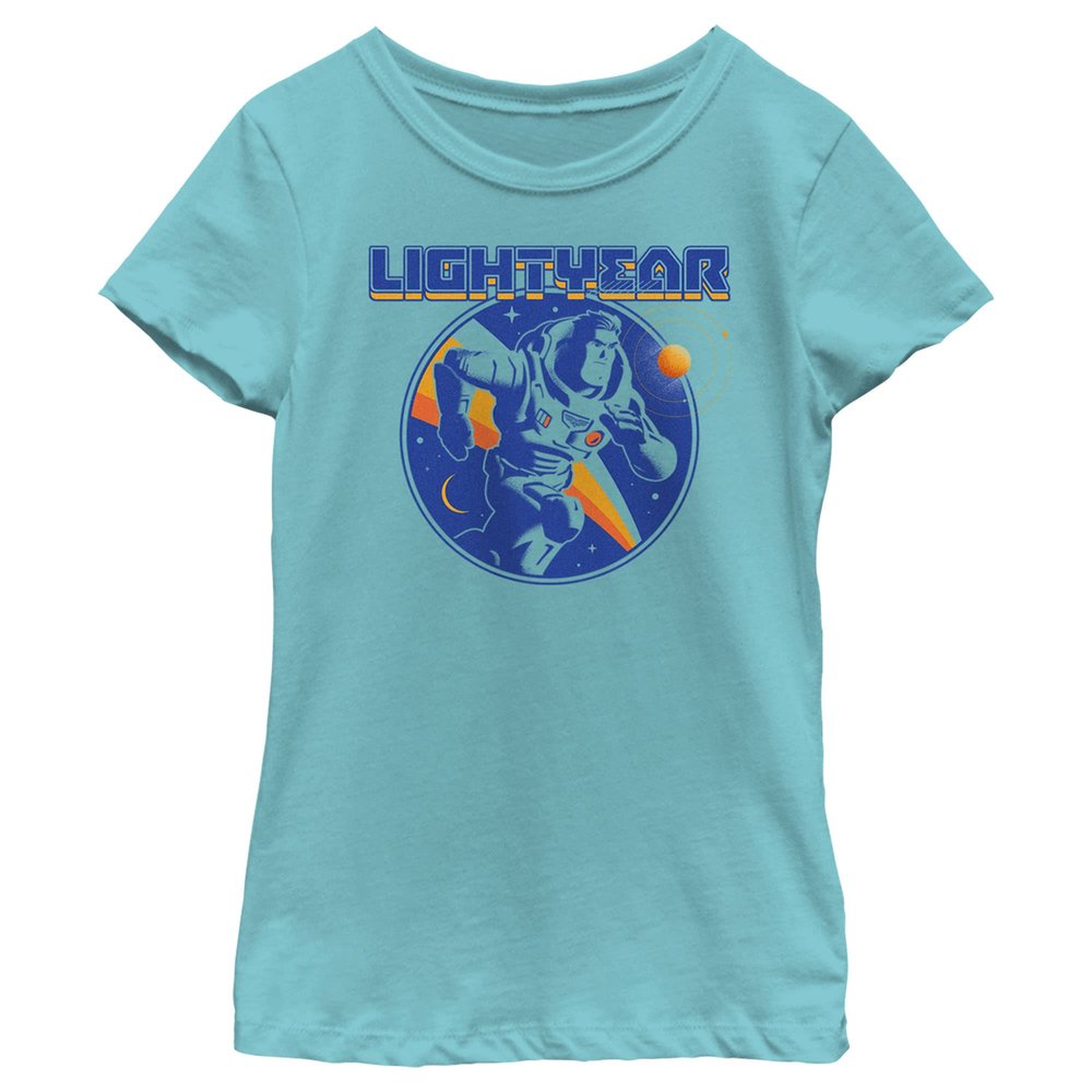 Disney Pixar Lightyear Round Alt Girls Short Sleeve Tee Shirt, Tahiti Blue, Medium