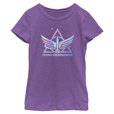 Disney Pixar Lightyear Star Command Holographic Girls Short Sleeve Tee Shirt, Purple Berry, X-Large