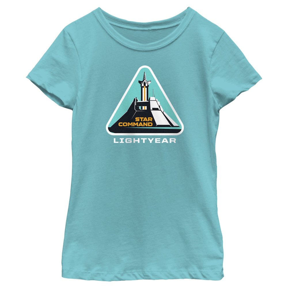 Disney Pixar Lightyear Star Command Girls Short Sleeve Tee Shirt, Tahiti Blue, Medium