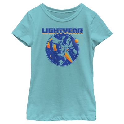 Disney Pixar Lightyear Round Alt Girls Short Sleeve Tee Shirt, Tahiti Blue, Large