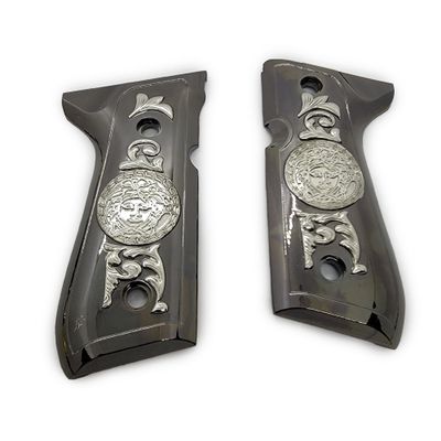 Custom Beretta 92 96 Grips Beretta 92F, 92FS, M9, 96 Medusa Metal Grips Black Nickel Plated