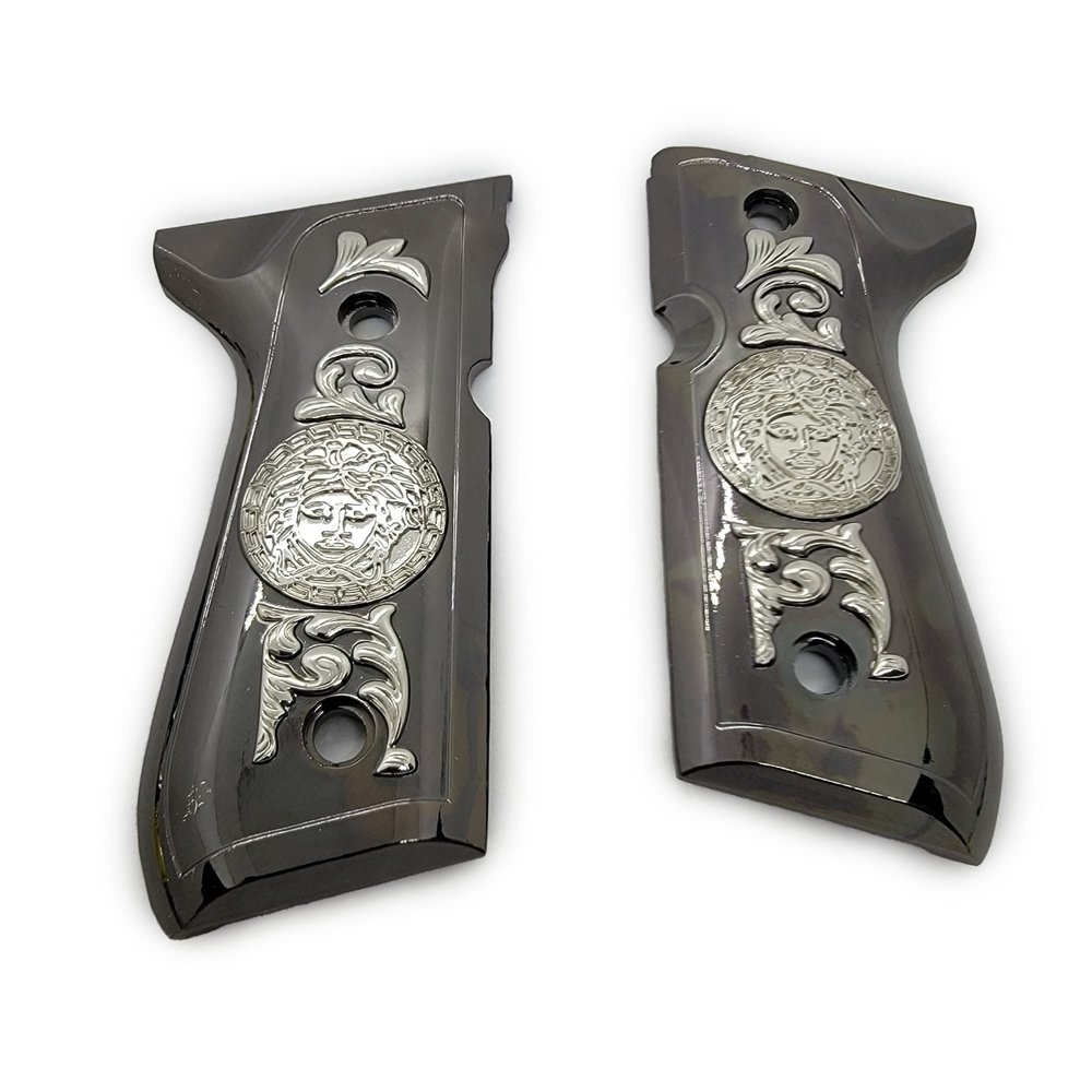 Custom Beretta 92 96 Grips Beretta 92F, 92FS, M9, 96 Medusa Metal Grips Black Nickel Plated