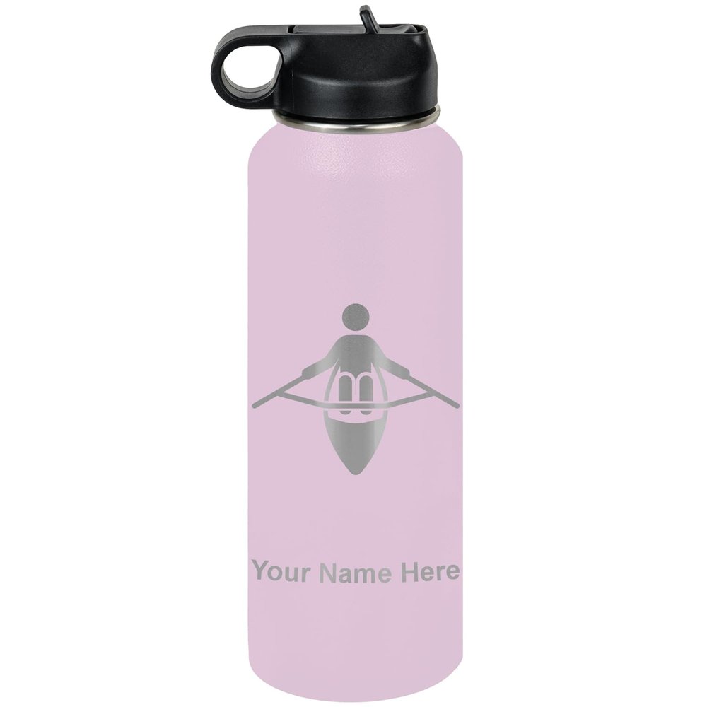 LaserGram Personalized Water Bottle, Adaptive Rowing, Stainless Steel Double Wall Vacuum Insulated with Flip Top Straw, Custom Engraved Gift (40oz / 1180ml Lavender)
