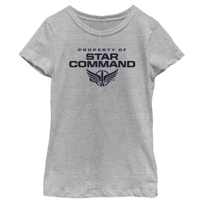 Disney Pixar Lightyear Property of SC Girls Short Sleeve Tee Shirt, Athletic Heather, Medium