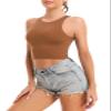 Yeawinta Crop Tank Top for Women Workout Shirts Cropped Tanks Sleeveless Gym Clothes Yoga High Neck Crop Top 2 Pack White/Brown XL view 2
