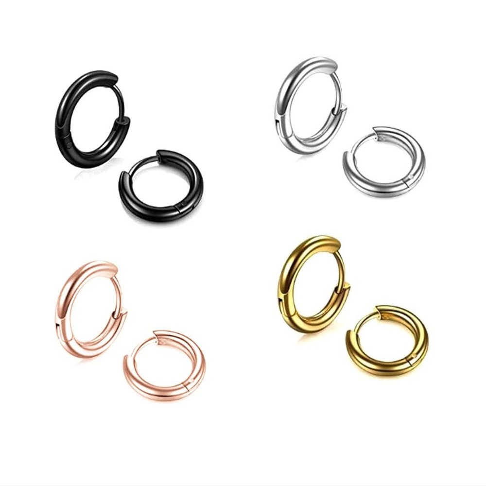 316L Surgical Stainless Steel Small Hoop Earrings for Men Women 8mm 10mm 12mm 14mm 16mm Hypoallergenic Earrings Cuff Huggie Hoop Earrings for Cartilage Piercings Earring Sets-4 pairs 8mm