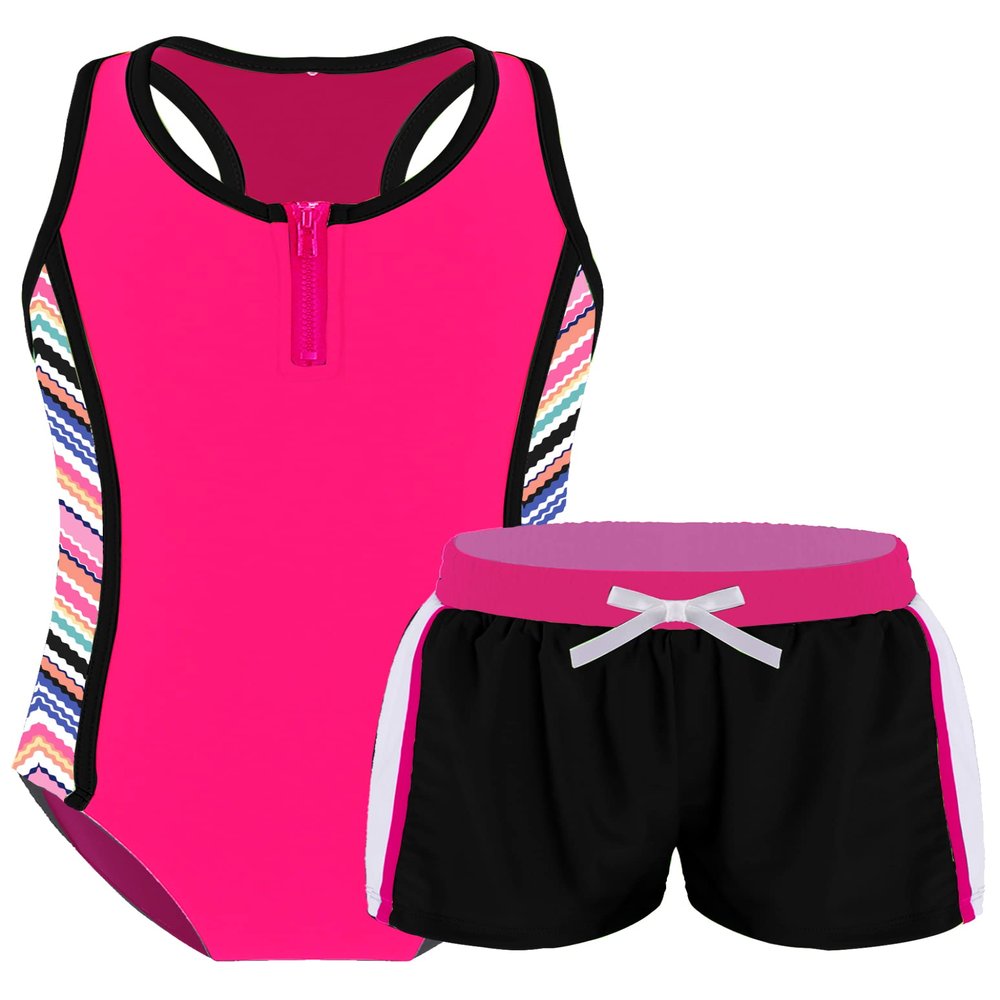Nikiikoo Kids Big Girls 2 Piece Tankini Swimsuit Floral Print Racer One Piece Leotard Swimwear Bathing Suit Wave 4 Years