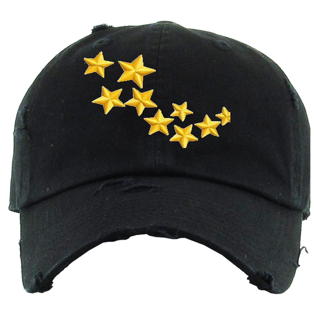Stars Dad Hat Embroidered Vintage Adjustable Snapback Summer Beach Cap (Black)
