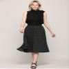 MBJ WB2371 Women's High Elastic Waist Pleated Mid A-Line Swing Skirt XL Black_Polka view 2