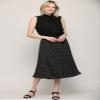 MBJ WB2371 Women's High Elastic Waist Pleated Mid A-Line Swing Skirt XL Black_Polka view 3