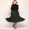 MBJ WB2371 Women's High Elastic Waist Pleated Mid A-Line Swing Skirt XL Black_Polka view 4