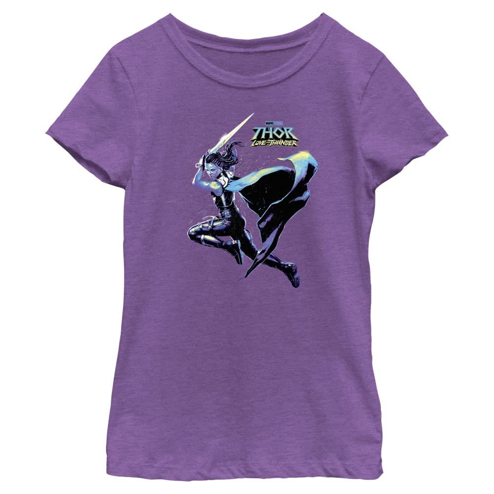 Marvel Thor: Love & Thunder Valkyrie Hero Shot Girls Short Sleeve Tee Shirt, Purple Berry, Small