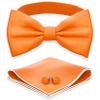 Adam Young Men's Burn Pumpkin Bow Tie with Handkerchief & Cufflinks Pre-Tied Style Formal Satin Classic Bowtie for Tuxedo Faux Silk (Large, Orange) view 1