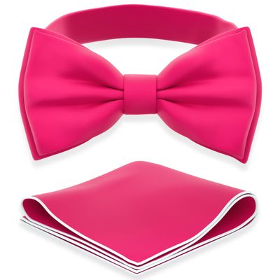 Adam Young Men's Rose Magenta Bow Tie with Handkerchief Set Pre-Tied Style Formal Satin Classic Bowtie for Tuxedo Faux Silk (Large, Hot Pink)