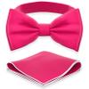 Adam Young Men's Rose Magenta Bow Tie with Handkerchief Set Pre-Tied Style Formal Satin Classic Bowtie for Tuxedo Faux Silk (Large, Hot Pink) view 1