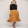 MBJ WB2371 Women's High Elastic Waist Pleated Mid A-Line Swing Skirt XL Mustard_Polka view 2