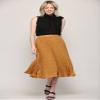 MBJ WB2371 Women's High Elastic Waist Pleated Mid A-Line Swing Skirt XL Mustard_Polka view 3