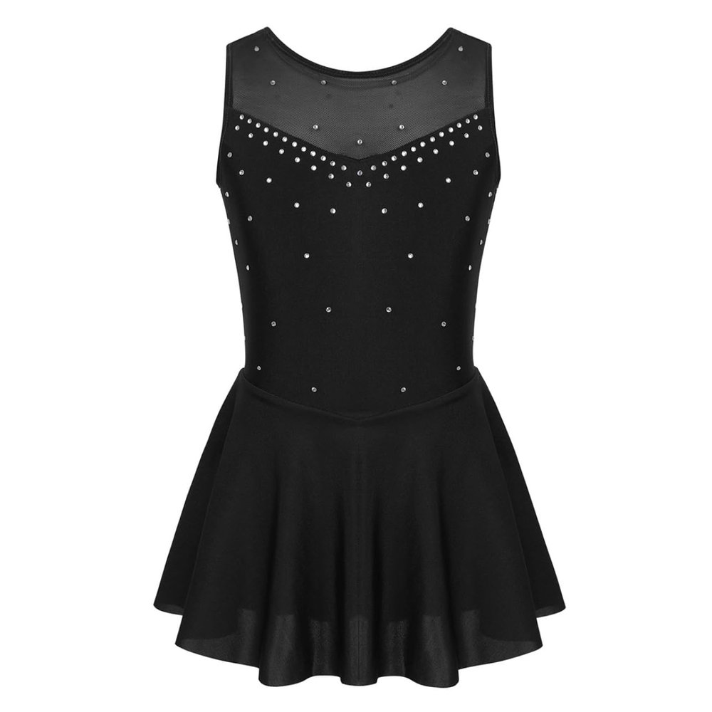 Jhaoyu Girls Shiny Rhinestone Figure Ice Skating Dress Ballet Tutu Skirted Leotard Competition Dancing Outfits Black 6 Years