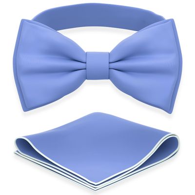 Adam Young Boy's Purple Bow Tie with Handkerchief Set Pre-Tied Style Formal Satin Classic Bowtie for Tuxedo Faux Silk (Medium, Light Blue)