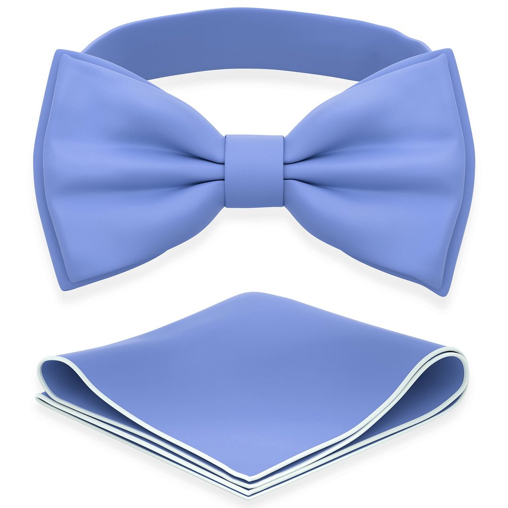 Adam Young Boy's Purple Bow Tie with Handkerchief Set Pre-Tied Style Formal Satin Classic Bowtie for Tuxedo Faux Silk (Medium, Light Blue)