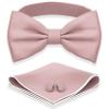 Adam Young Men's Rose Pastel Bow Tie with Handkerchief & Cufflinks Pre-Tied Style Formal Satin Classic Bowtie for Tuxedo Faux Silk (Large, Blush Pink) view 1