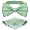 Adam Young Boy's Green Fern Bow Tie with Handkerchief & Cufflinks Pre-Tied Style Formal Satin Classic Bowtie for Tuxedo Faux Silk (Medium, Deep Sage) view 1