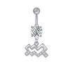 14G Dangle Belly Zodiac Signs Button Ring Silver Plated Clear CZ Zircon Stainless Steel Cute Belly Piercing Jewelry Aquarius view 1