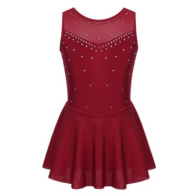 Jhaoyu Girls Shiny Rhinestone Figure Ice Skating Dress Ballet Tutu Skirted Leotard Competition Dancing Outfits Burgundy 12 Years
