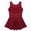 Jhaoyu Girls Shiny Rhinestone Figure Ice Skating Dress Ballet Tutu Skirted Leotard Competition Dancing Outfits Burgundy 12 Years view 4