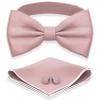 Adam Young Men's Rose Pastel Bow Tie with Handkerchief & Cufflinks Pre-Tied Style Formal Satin Classic Bowtie for Tuxedo Faux Silk (Large, Blush Pink) view 1