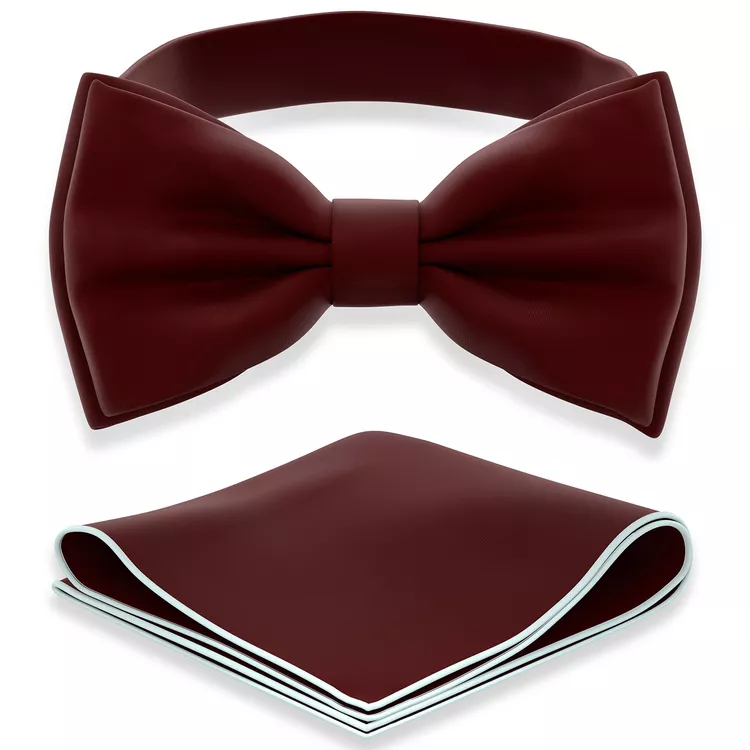 Adam Young Boy's Burgundy Bow Tie with Handkerchief Set Pre-Tied Style Formal Satin Classic Bowtie for Tuxedo Faux Silk (Medium, Merlot Red)