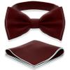 Adam Young Boy's Burgundy Bow Tie with Handkerchief Set Pre-Tied Style Formal Satin Classic Bowtie for Tuxedo Faux Silk (Medium, Merlot Red) view 1