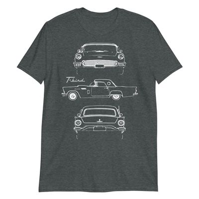 1957 Thunderbird Antique Classic Car Outline Art T-Bird Collector Cars T-Shirt Dark Heather