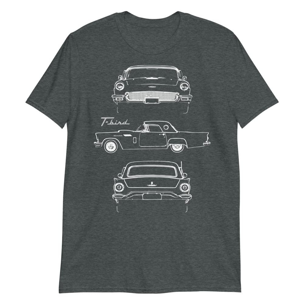 1957 Thunderbird Antique Classic Car Outline Art T-Bird Collector Cars T-Shirt Dark Heather