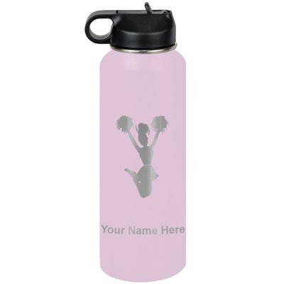 LaserGram Personalized Water Bottle, Cheerleader, Stainless Steel Double Wall Vacuum Insulated with Flip Top Straw, Custom Engraved Gift (40oz / 1180ml Lavender)